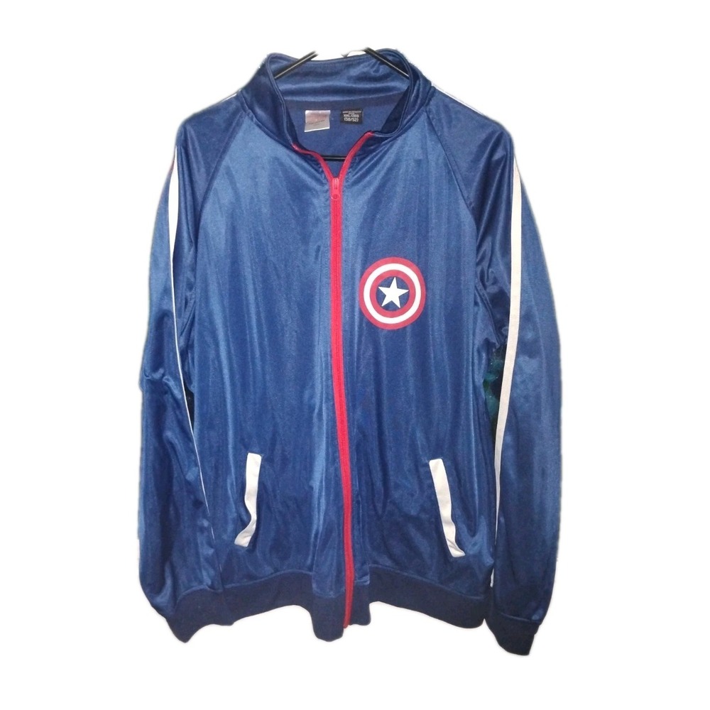 Marvel Captain America XXL Mens Jacket Navy Blue  Full Zip Pockets Fleece Inside